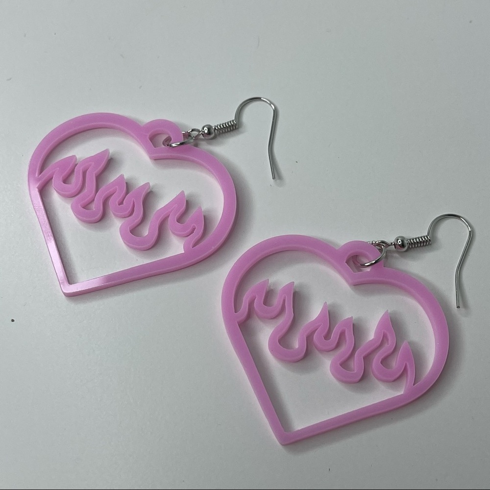 pink burning love earrings